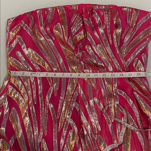 New Ramy Brook May Rice Dress Pink Silver Gold Metallic Size 16 Retail $495 - Picture 6 of 8